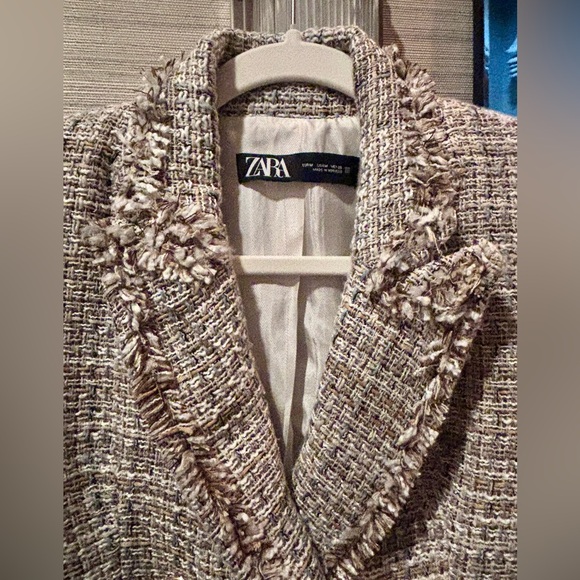Zara Double Breasted Textured Blazer - Tan, Gray and Cream Size M EUC - Picture 4 of 7